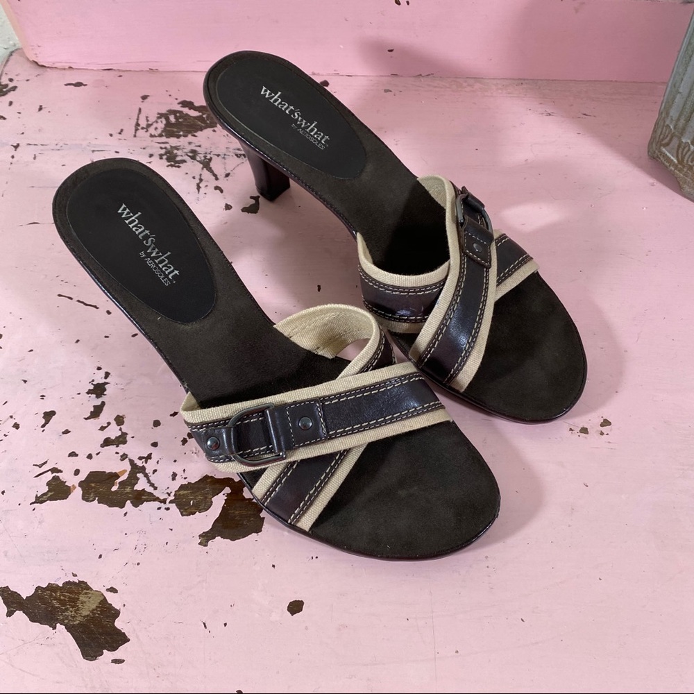 Sandals Woman’s 10 What’s What Heeled Sandals Brown Strap Sandals